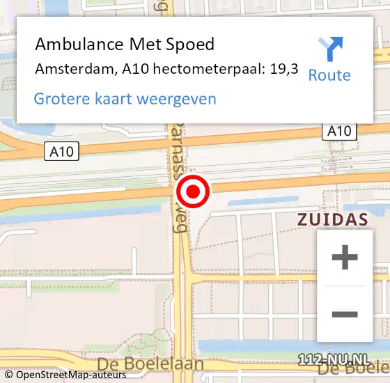 Locatie op kaart van de 112 melding: Ambulance Met Spoed Naar Amsterdam, A10 hectometerpaal: 19,3 op 10 mei 2023 13:27