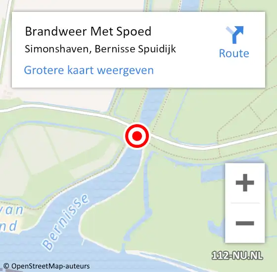 Locatie op kaart van de 112 melding: Brandweer Met Spoed Naar Simonshaven, Bernisse Spuidijk op 10 mei 2023 13:42