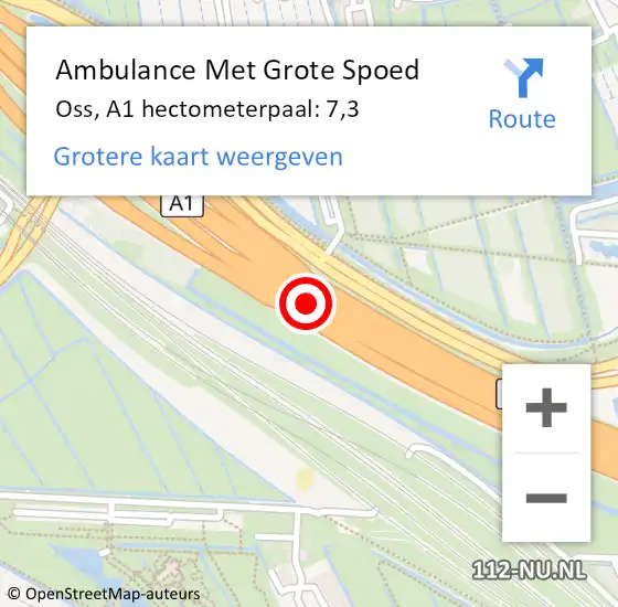 Locatie op kaart van de 112 melding: Ambulance Met Grote Spoed Naar Oss, A1 hectometerpaal: 7,3 op 10 mei 2023 14:08