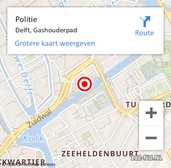 Locatie op kaart van de 112 melding: Politie Delft, Gashouderpad op 10 mei 2023 14:09