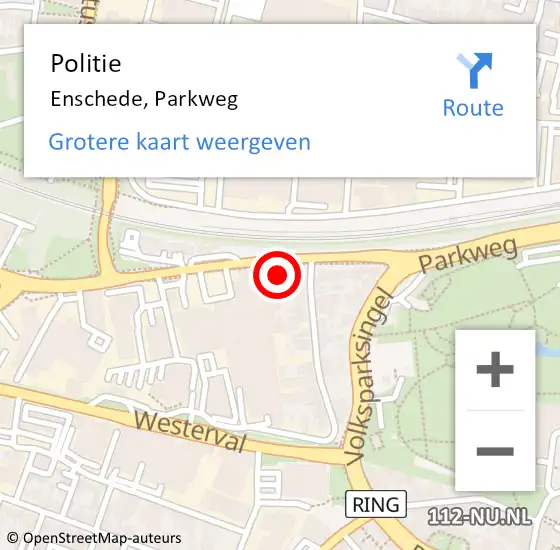 Locatie op kaart van de 112 melding: Politie Enschede, Parkweg op 10 mei 2023 14:58