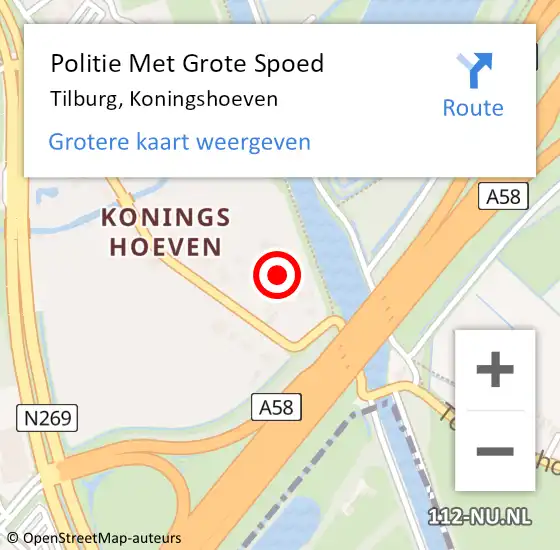 Locatie op kaart van de 112 melding: Politie Met Grote Spoed Naar Tilburg, Koningshoeven op 10 mei 2023 14:59