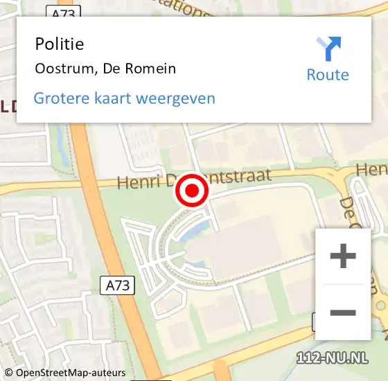 Locatie op kaart van de 112 melding: Politie Oostrum, De Romein op 10 mei 2023 15:00