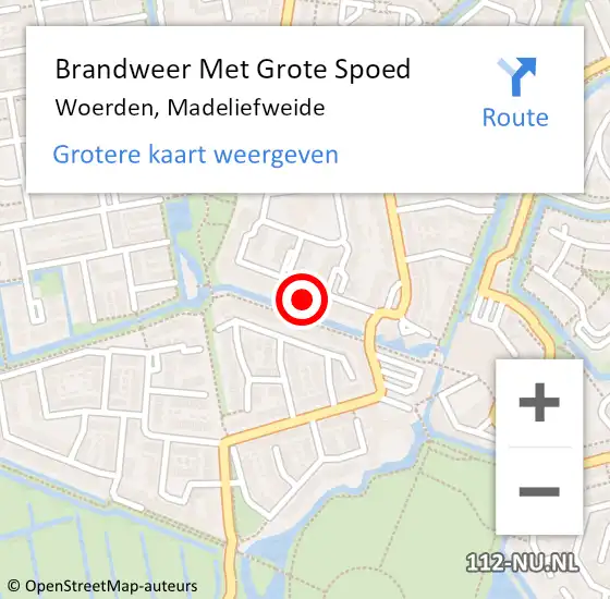 Locatie op kaart van de 112 melding: Brandweer Met Grote Spoed Naar Woerden, Madeliefweide op 10 mei 2023 15:18