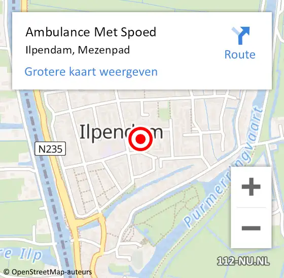 Locatie op kaart van de 112 melding: Ambulance Met Spoed Naar Ilpendam, Mezenpad op 10 mei 2023 15:22