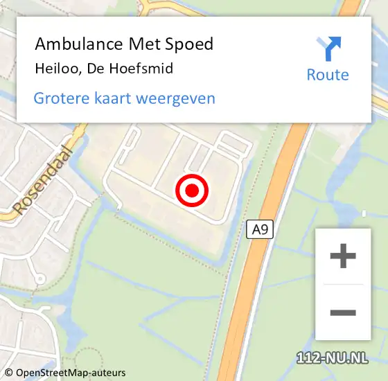 Locatie op kaart van de 112 melding: Ambulance Met Spoed Naar Heiloo, De Hoefsmid op 10 mei 2023 15:35