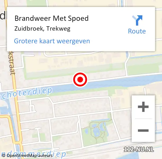 Locatie op kaart van de 112 melding: Brandweer Met Spoed Naar Zuidbroek, Trekweg op 10 mei 2023 16:08