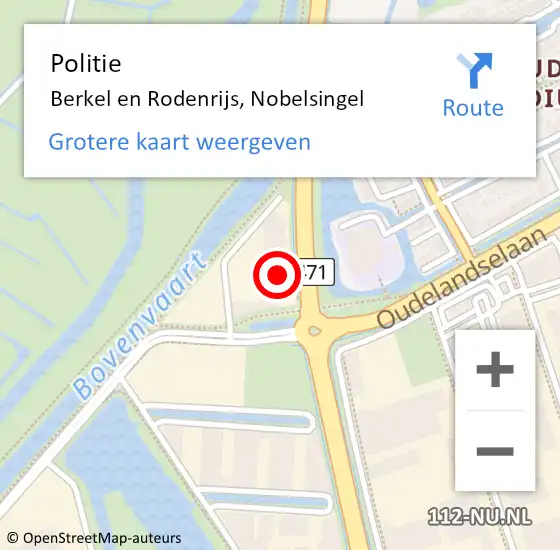 Locatie op kaart van de 112 melding: Politie Berkel en Rodenrijs, Nobelsingel op 10 mei 2023 16:37