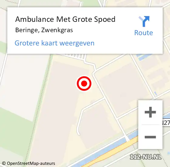 Locatie op kaart van de 112 melding: Ambulance Met Grote Spoed Naar Beringe, Zwenkgras op 25 augustus 2014 07:35