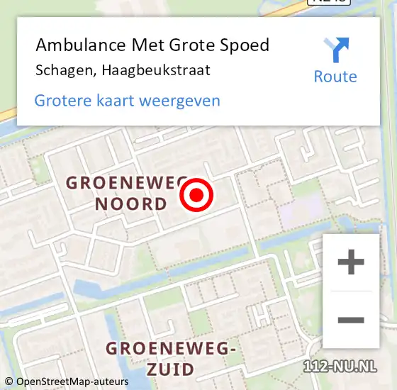 Locatie op kaart van de 112 melding: Ambulance Met Grote Spoed Naar Schagen, Haagbeukstraat op 10 mei 2023 16:58
