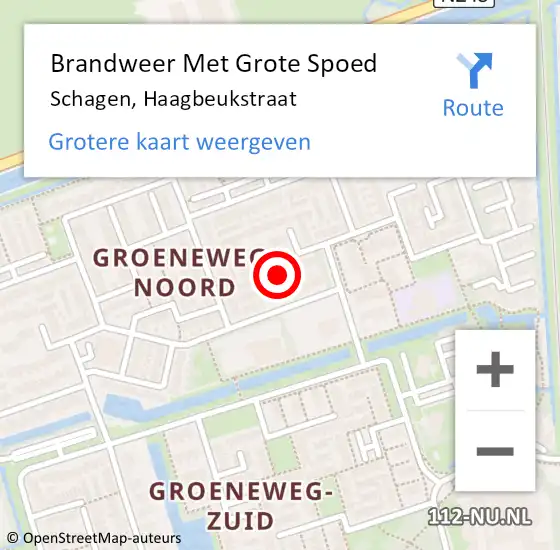 Locatie op kaart van de 112 melding: Brandweer Met Grote Spoed Naar Schagen, Haagbeukstraat op 10 mei 2023 17:00