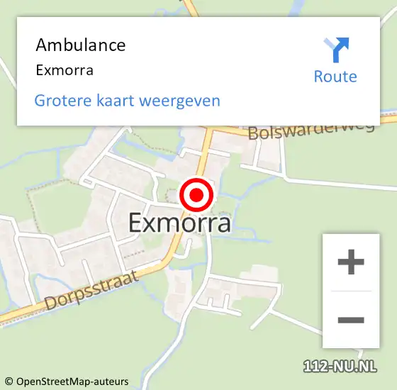 Locatie op kaart van de 112 melding: Ambulance Exmorra op 25 augustus 2014 07:39