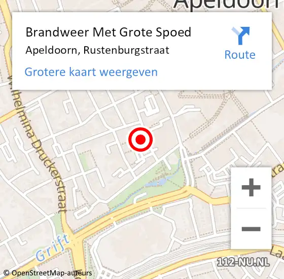 Locatie op kaart van de 112 melding: Brandweer Met Grote Spoed Naar Apeldoorn, Rustenburgstraat op 10 mei 2023 17:20