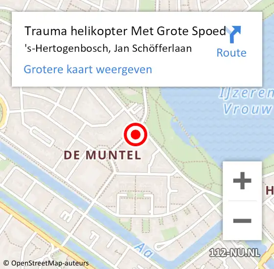 Locatie op kaart van de 112 melding: Trauma helikopter Met Grote Spoed Naar 's-Hertogenbosch, Jan Schöfferlaan op 10 mei 2023 17:21