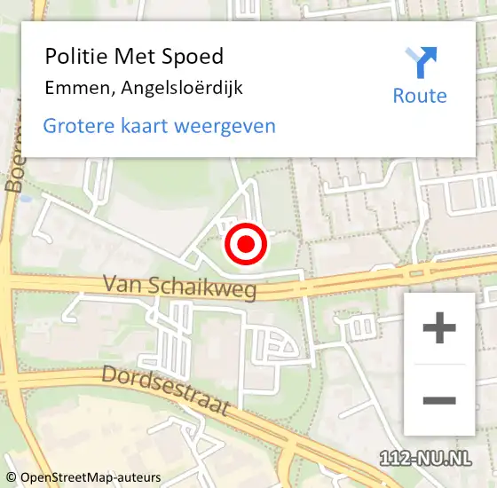 Locatie op kaart van de 112 melding: Politie Met Spoed Naar Emmen, Angelsloërdijk op 10 mei 2023 17:25