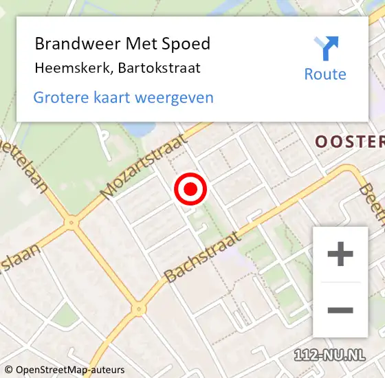 Locatie op kaart van de 112 melding: Brandweer Met Spoed Naar Heemskerk, Bartokstraat op 10 mei 2023 17:26