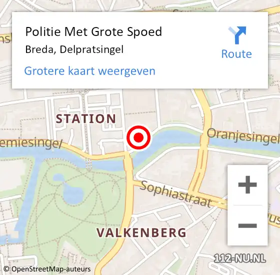 Locatie op kaart van de 112 melding: Politie Met Grote Spoed Naar Breda, Delpratsingel op 10 mei 2023 18:42