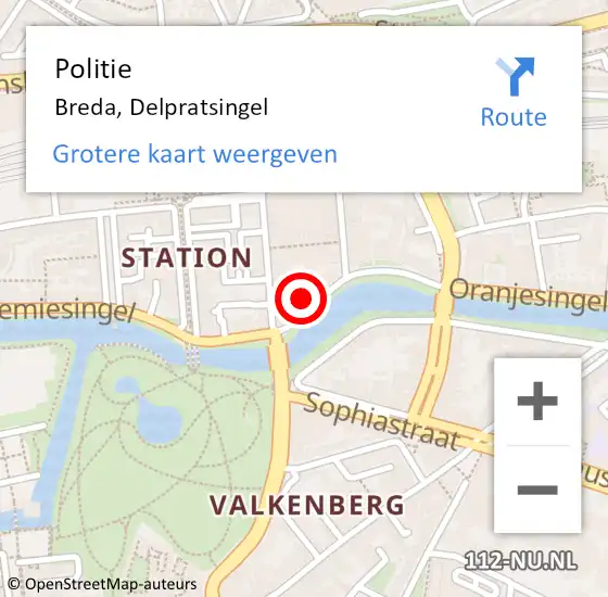 Locatie op kaart van de 112 melding: Politie Breda, Delpratsingel op 10 mei 2023 18:42