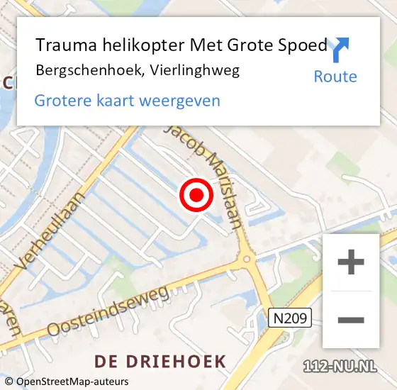 Locatie op kaart van de 112 melding: Trauma helikopter Met Grote Spoed Naar Bergschenhoek, Vierlinghweg op 10 mei 2023 18:54