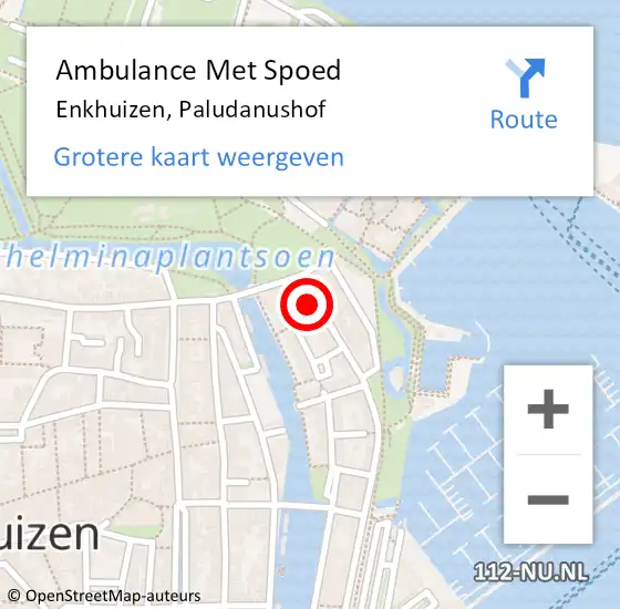 Locatie op kaart van de 112 melding: Ambulance Met Spoed Naar Enkhuizen, Paludanushof op 10 mei 2023 19:05