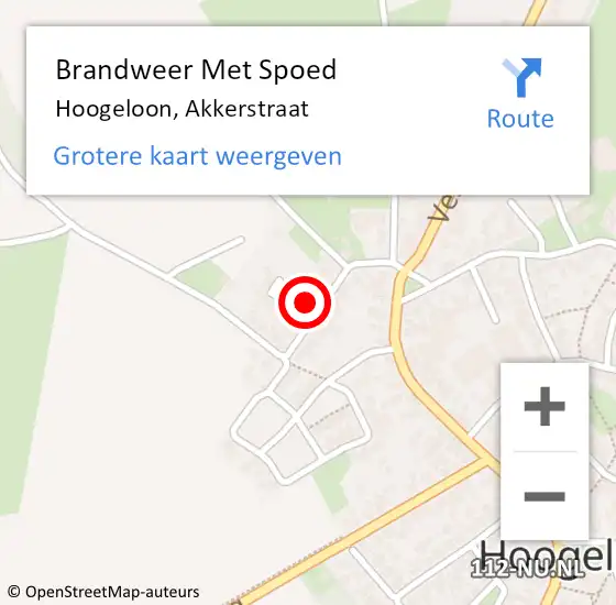 Locatie op kaart van de 112 melding: Brandweer Met Spoed Naar Hoogeloon, Akkerstraat op 10 mei 2023 19:09