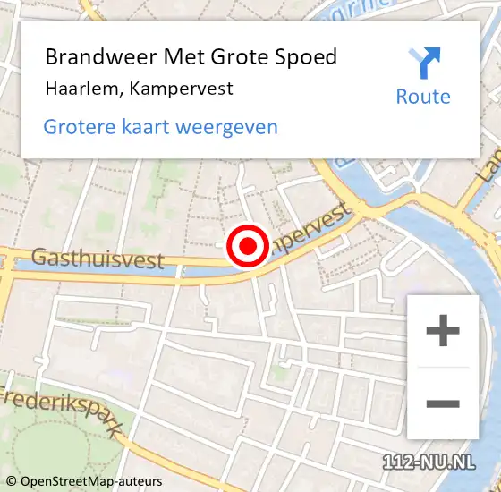 Locatie op kaart van de 112 melding: Brandweer Met Grote Spoed Naar Haarlem, Kampervest op 10 mei 2023 19:33