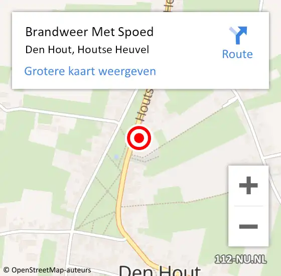 Locatie op kaart van de 112 melding: Brandweer Met Spoed Naar Den Hout, Houtse Heuvel op 10 mei 2023 19:59