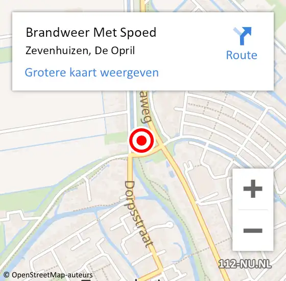 Locatie op kaart van de 112 melding: Brandweer Met Spoed Naar Zevenhuizen, De Opril op 10 mei 2023 20:24