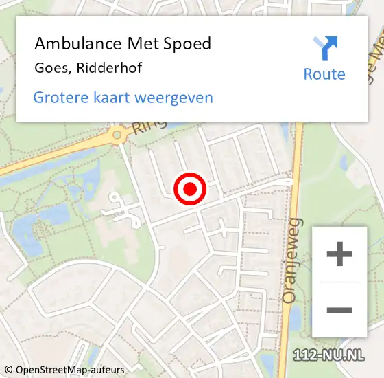 Locatie op kaart van de 112 melding: Ambulance Met Spoed Naar Goes, Ridderhof op 25 augustus 2014 08:06