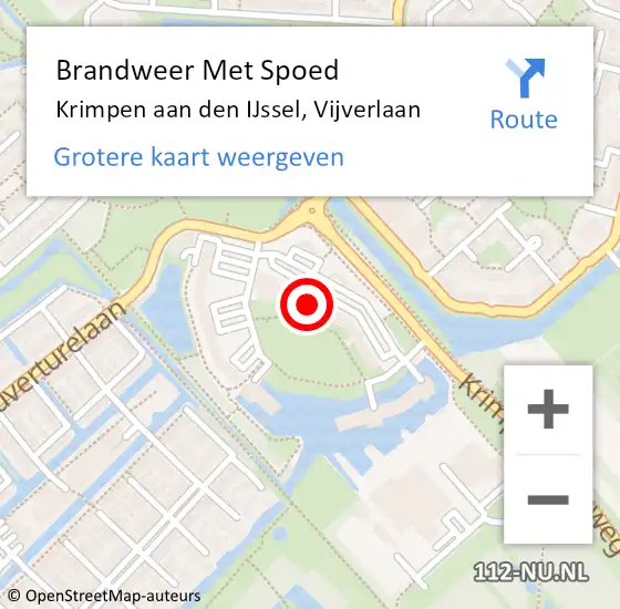 Locatie op kaart van de 112 melding: Brandweer Met Spoed Naar Krimpen aan den IJssel, Vijverlaan op 10 mei 2023 21:02