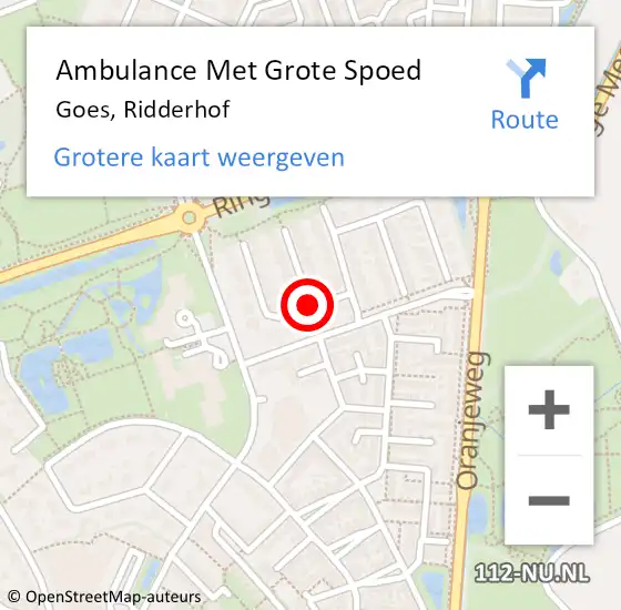 Locatie op kaart van de 112 melding: Ambulance Met Grote Spoed Naar Goes, Ridderhof op 25 augustus 2014 08:08