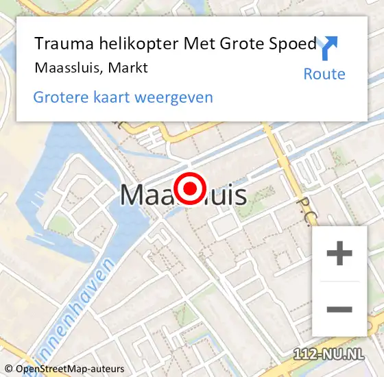 Locatie op kaart van de 112 melding: Trauma helikopter Met Grote Spoed Naar Maassluis, Markt op 10 mei 2023 21:45