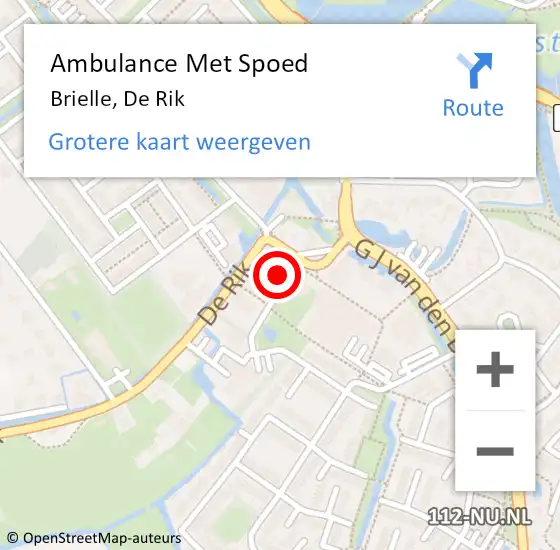 Locatie op kaart van de 112 melding: Ambulance Met Spoed Naar Brielle, De Rik op 10 mei 2023 22:01