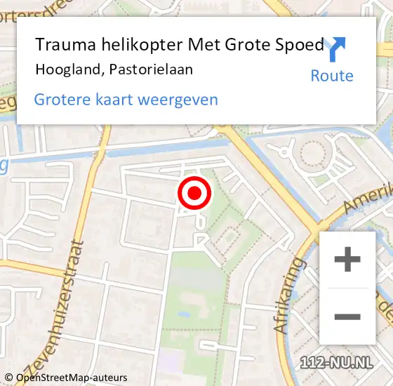 Locatie op kaart van de 112 melding: Trauma helikopter Met Grote Spoed Naar Hoogland, Pastorielaan op 10 mei 2023 22:01