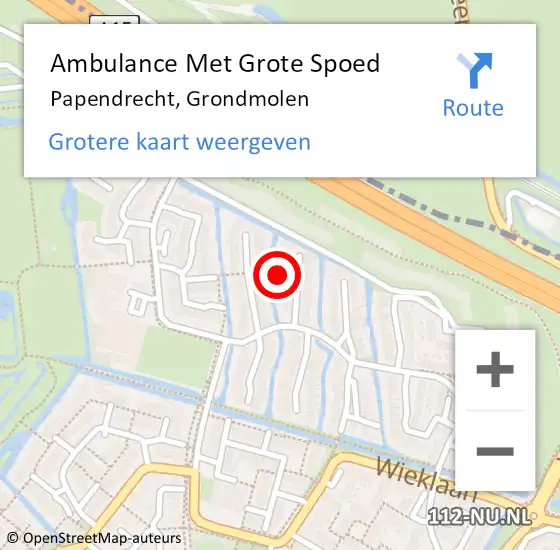 Locatie op kaart van de 112 melding: Ambulance Met Grote Spoed Naar Papendrecht, Grondmolen op 10 mei 2023 22:44