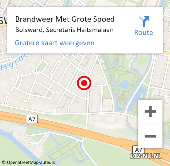 Locatie op kaart van de 112 melding: Brandweer Met Grote Spoed Naar Bolsward, Secretaris Haitsmalaan op 10 mei 2023 23:19