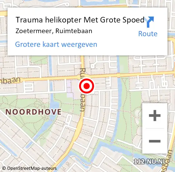 Locatie op kaart van de 112 melding: Trauma helikopter Met Grote Spoed Naar Zoetermeer, Ruimtebaan op 10 mei 2023 23:27