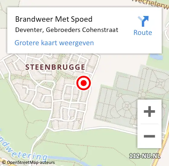 Locatie op kaart van de 112 melding: Brandweer Met Spoed Naar Deventer, Gebroeders Cohenstraat op 10 mei 2023 23:43