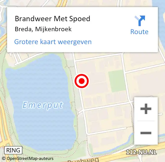 Locatie op kaart van de 112 melding: Brandweer Met Spoed Naar Breda, Mijkenbroek op 10 mei 2023 23:53