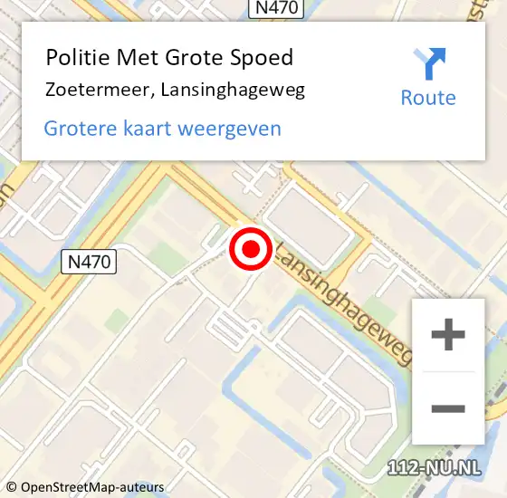 Locatie op kaart van de 112 melding: Politie Met Grote Spoed Naar Zoetermeer, Lansinghageweg op 11 mei 2023 01:03