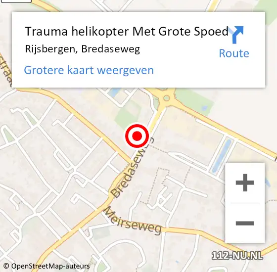Locatie op kaart van de 112 melding: Trauma helikopter Met Grote Spoed Naar Rijsbergen, Bredaseweg op 11 mei 2023 02:56