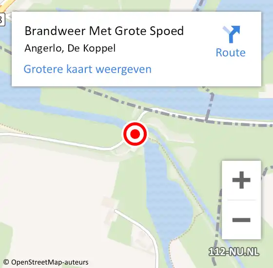 Locatie op kaart van de 112 melding: Brandweer Met Grote Spoed Naar Angerlo, De Koppel op 11 mei 2023 04:30