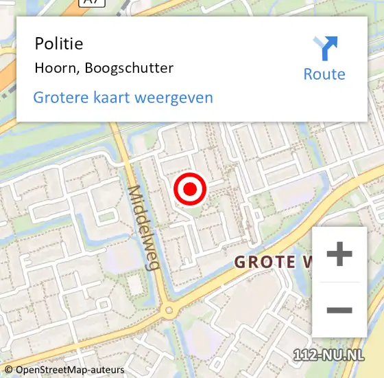 Locatie op kaart van de 112 melding: Politie Hoorn, Boogschutter op 11 mei 2023 05:06
