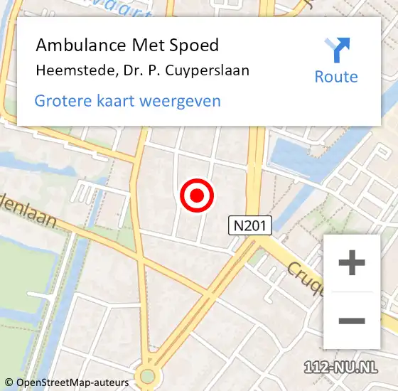 Locatie op kaart van de 112 melding: Ambulance Met Spoed Naar Heemstede, Dr. P. Cuyperslaan op 11 mei 2023 05:11