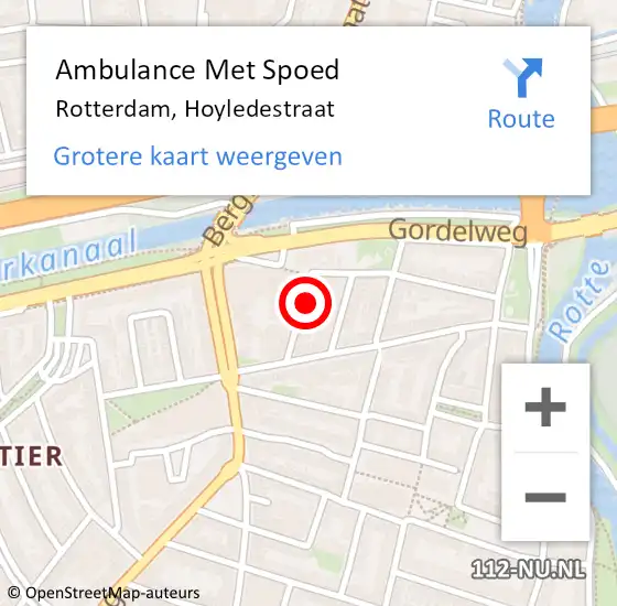 Locatie op kaart van de 112 melding: Ambulance Met Spoed Naar Rotterdam, Hoyledestraat op 11 mei 2023 05:50