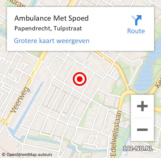 Locatie op kaart van de 112 melding: Ambulance Met Spoed Naar Papendrecht, Tulpstraat op 11 mei 2023 08:07