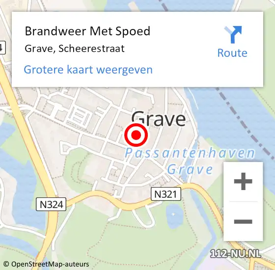 Locatie op kaart van de 112 melding: Brandweer Met Spoed Naar Grave, Scheerestraat op 11 mei 2023 09:09