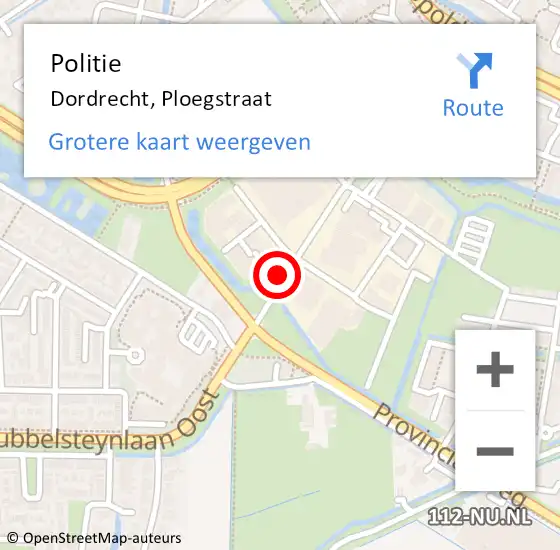 Locatie op kaart van de 112 melding: Politie Dordrecht, Ploegstraat op 11 mei 2023 09:44