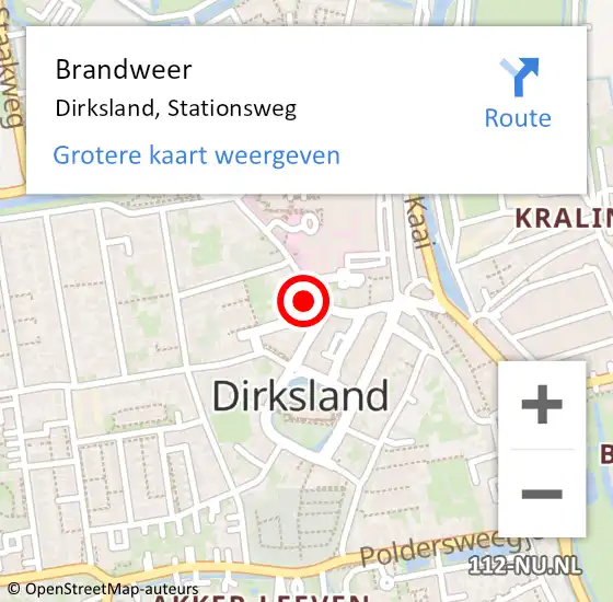Locatie op kaart van de 112 melding: Brandweer Dirksland, Stationsweg op 11 mei 2023 09:46