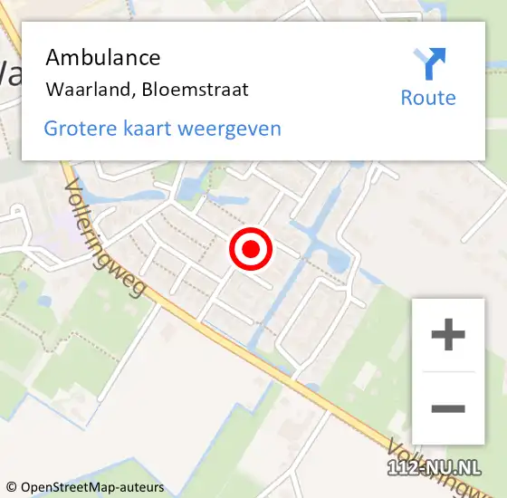 Locatie op kaart van de 112 melding: Ambulance Waarland, Bloemstraat op 11 mei 2023 10:05